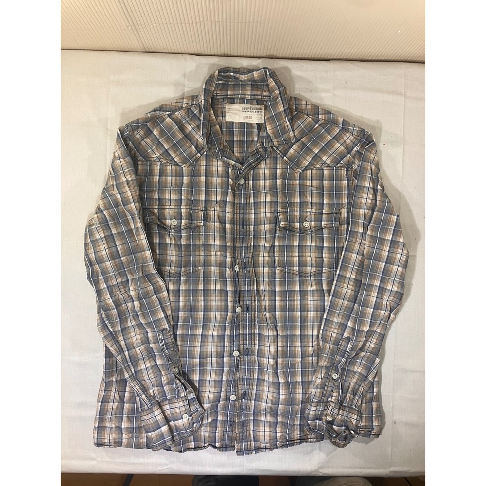 Urban Pipeline XL Plaid Western Shirt Mens Long Sleeve Button Up Blue Brown